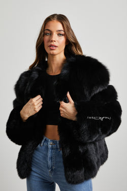 Black Cropped Fox Fur Coat