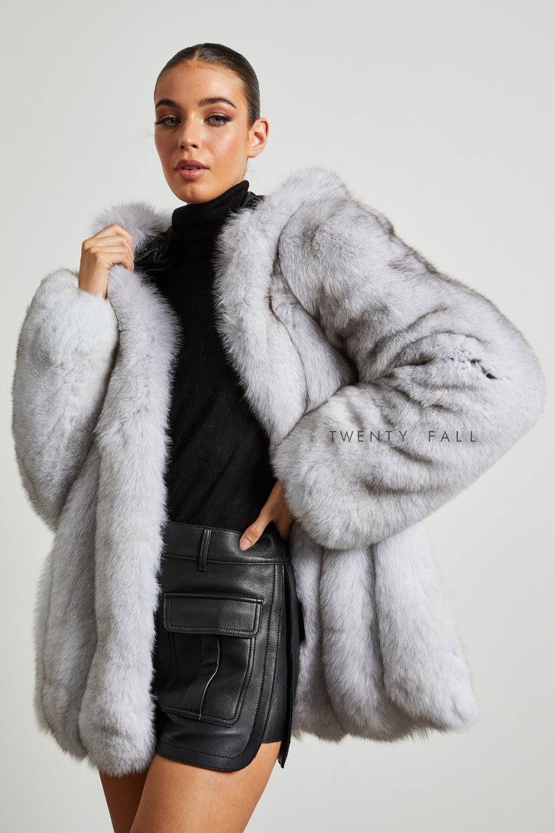 Natural Fox Fur Coat with Full Pelt Fur Sleeves and Hood – TwentyFall