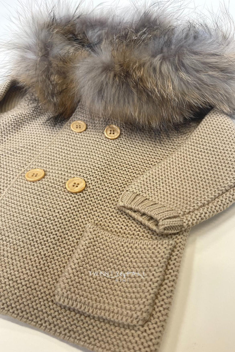 River Knitted Cardigan with Natural Raccoon Fur Trim