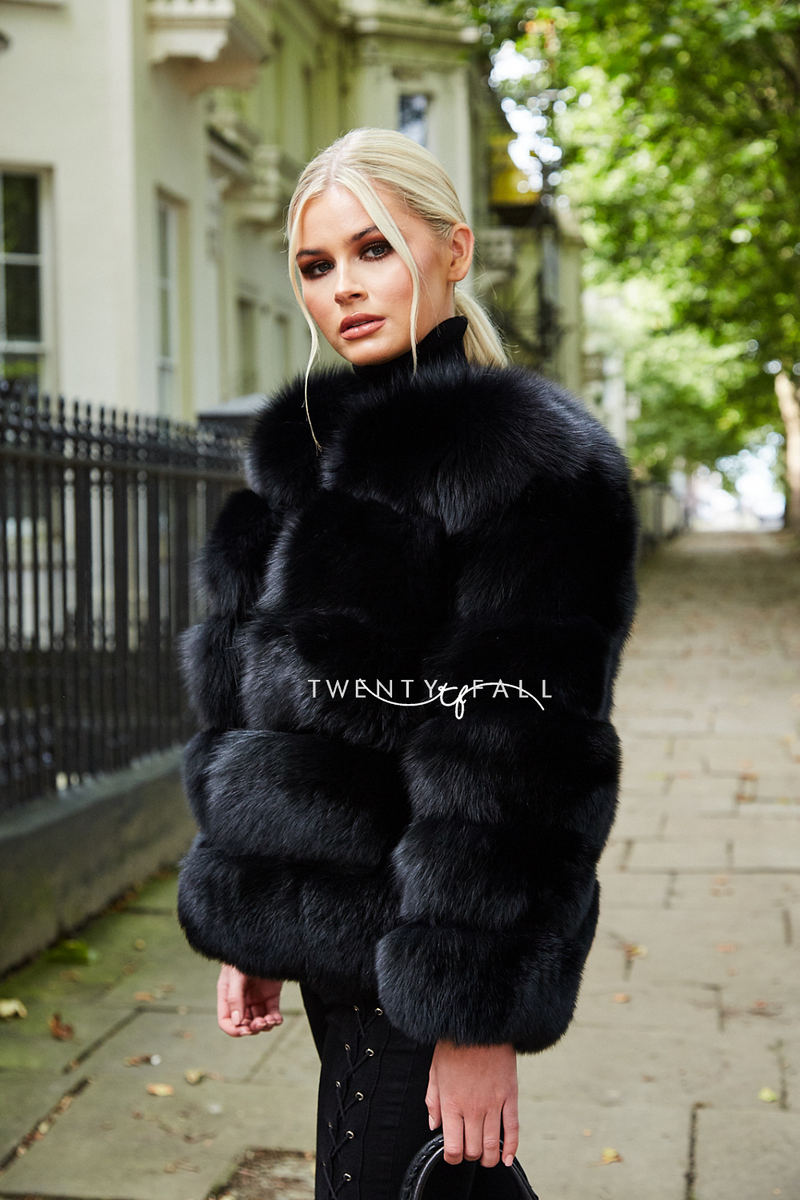 Black 5 Ring Fox Fur Coat