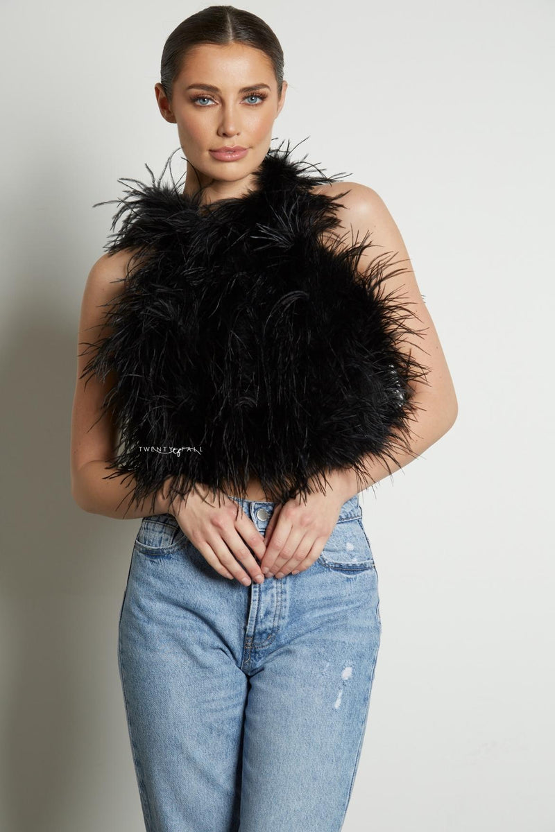 High Neck Feather Top