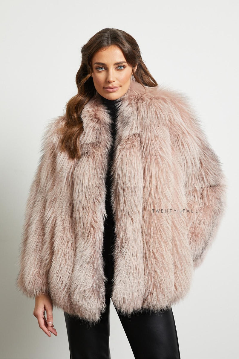 Greta Pink Cross Fox Fur Coat