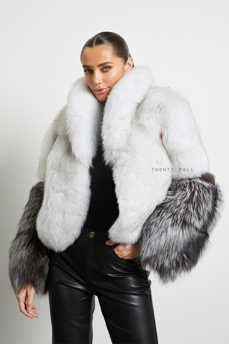 Vita Natural Fox Fur Coat with Full Pelt Silver Fox Sleeves