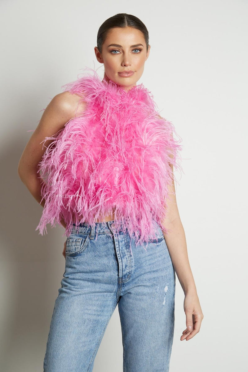 High Neck Feather Top