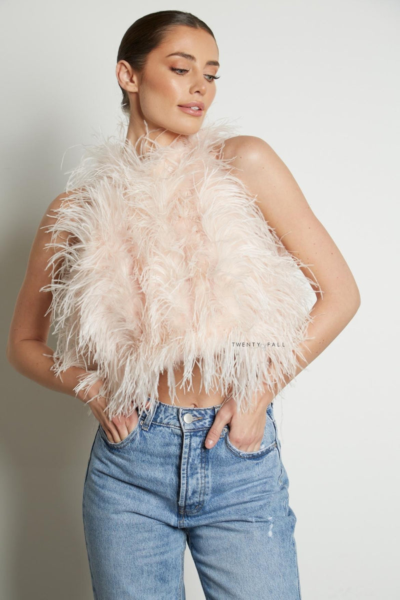 High Neck Feather Top