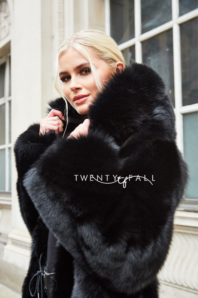 Black faux fur top coat with hood uk
