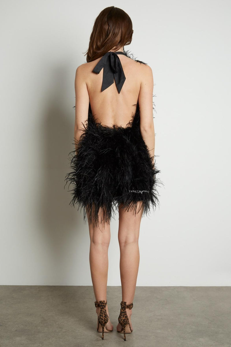 Halter Neck Feather Dress