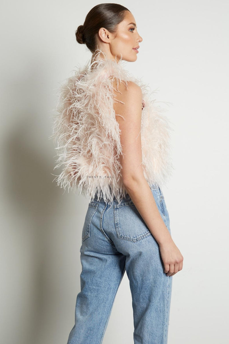 High Neck Feather Top