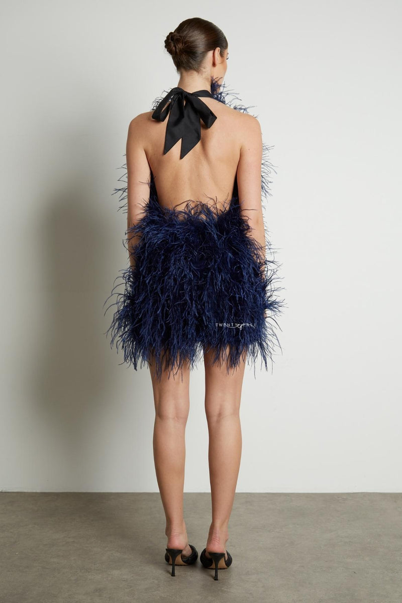 Halter Neck Feather Dress