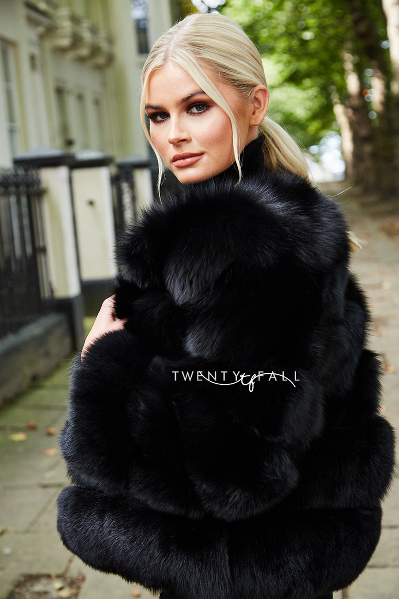 Fox fur coat black discount