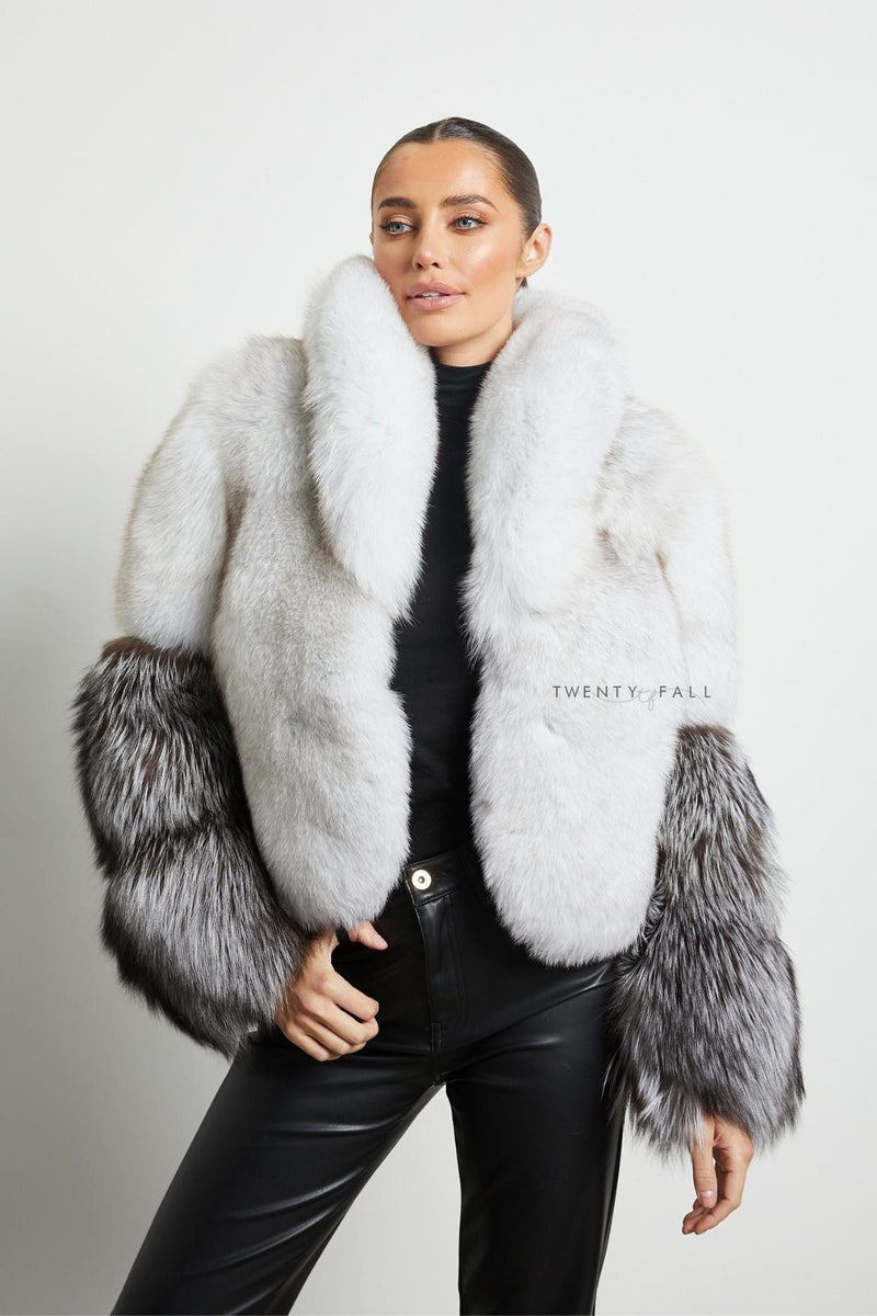 Vita Natural Fox Fur Coat with Full Pelt Silver Fox Sleeves