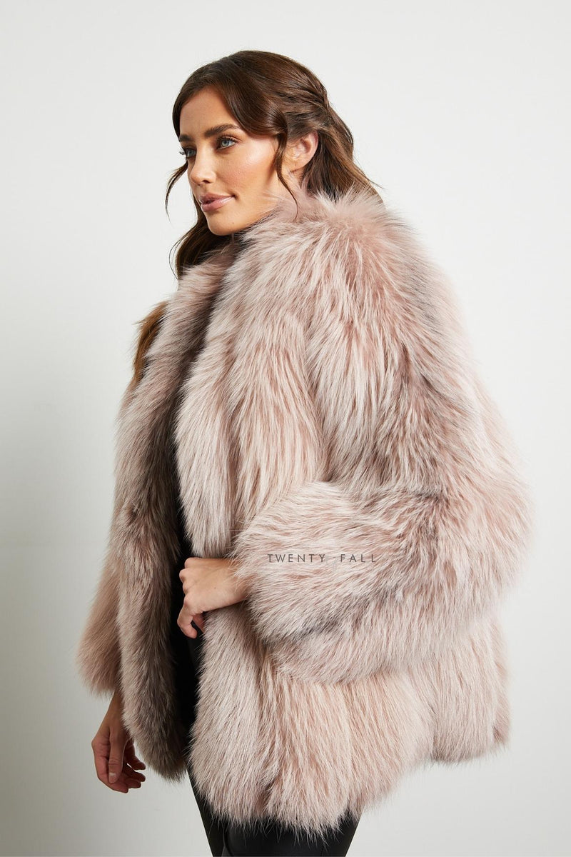 Greta Pink Cross Fox Fur Coat