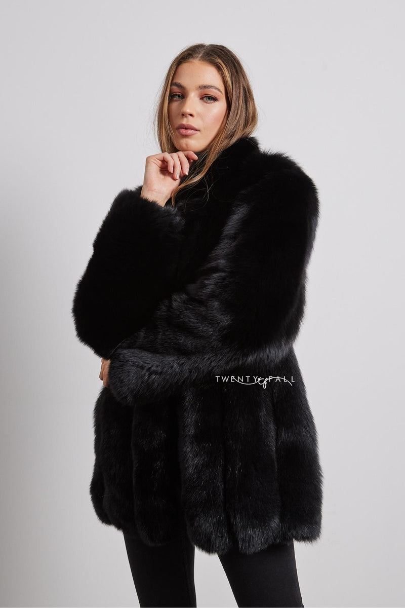 Black Fox Fur Coat with Full Pelt Fur Sleeves and Collar