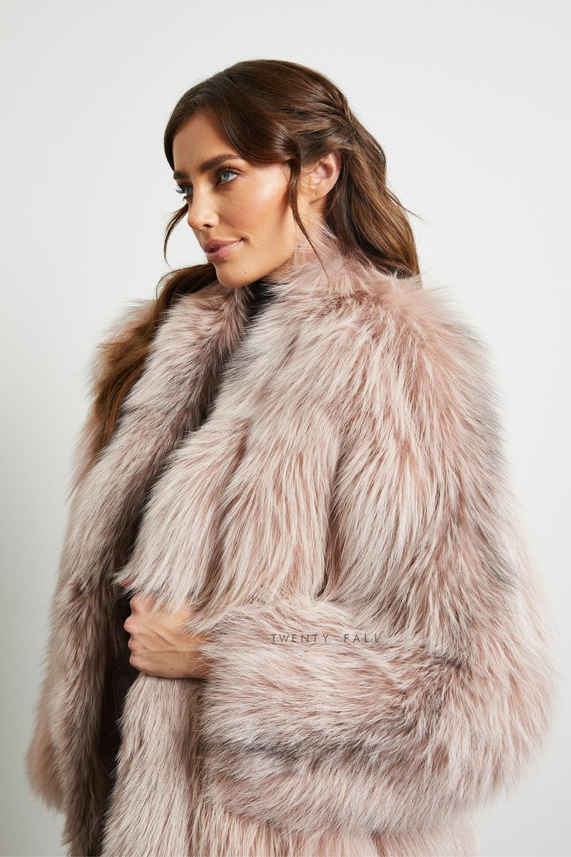 Greta Pink Cross Fox Fur Coat