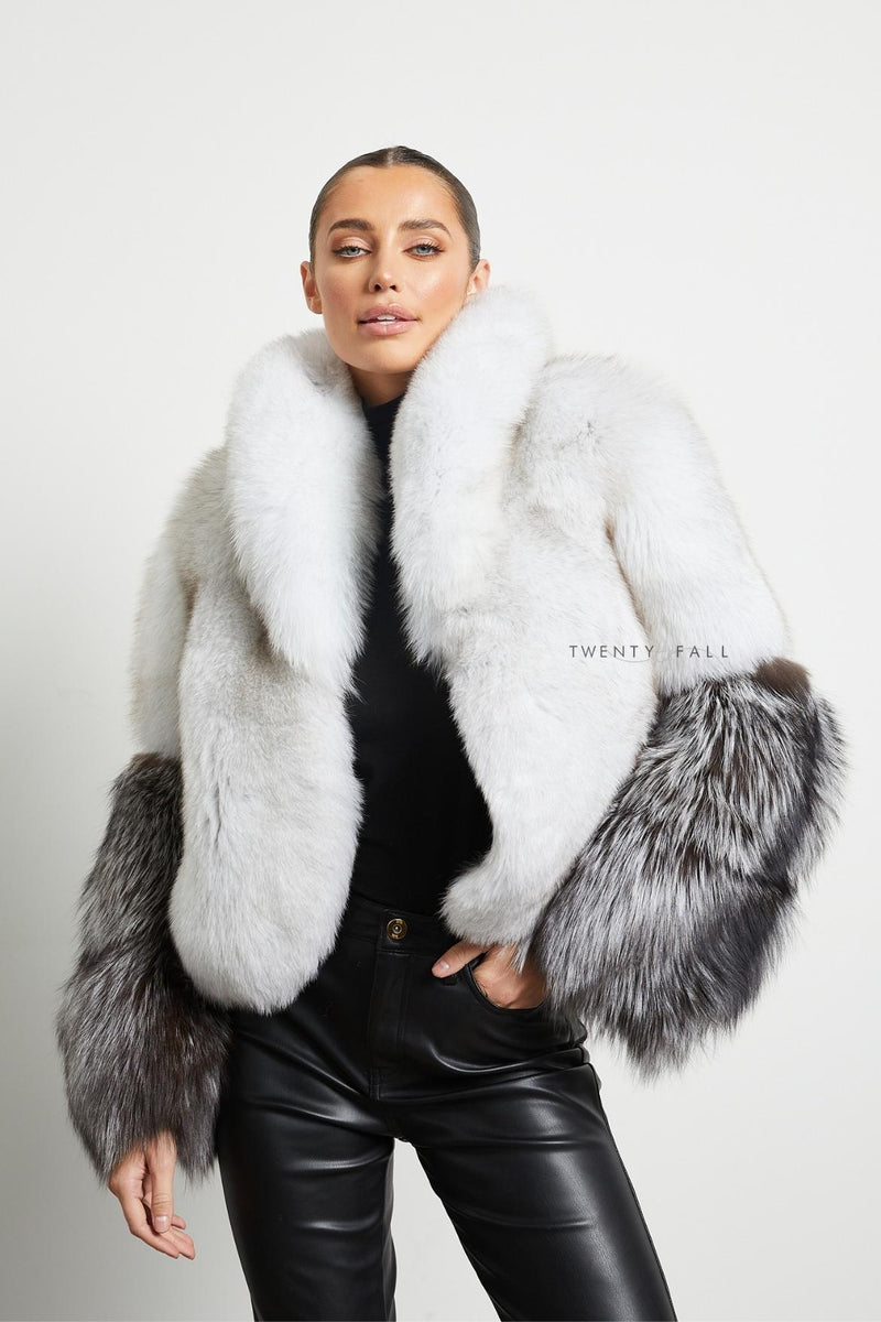Vita Natural Fox Fur Coat with Full Pelt Silver Fox Sleeves