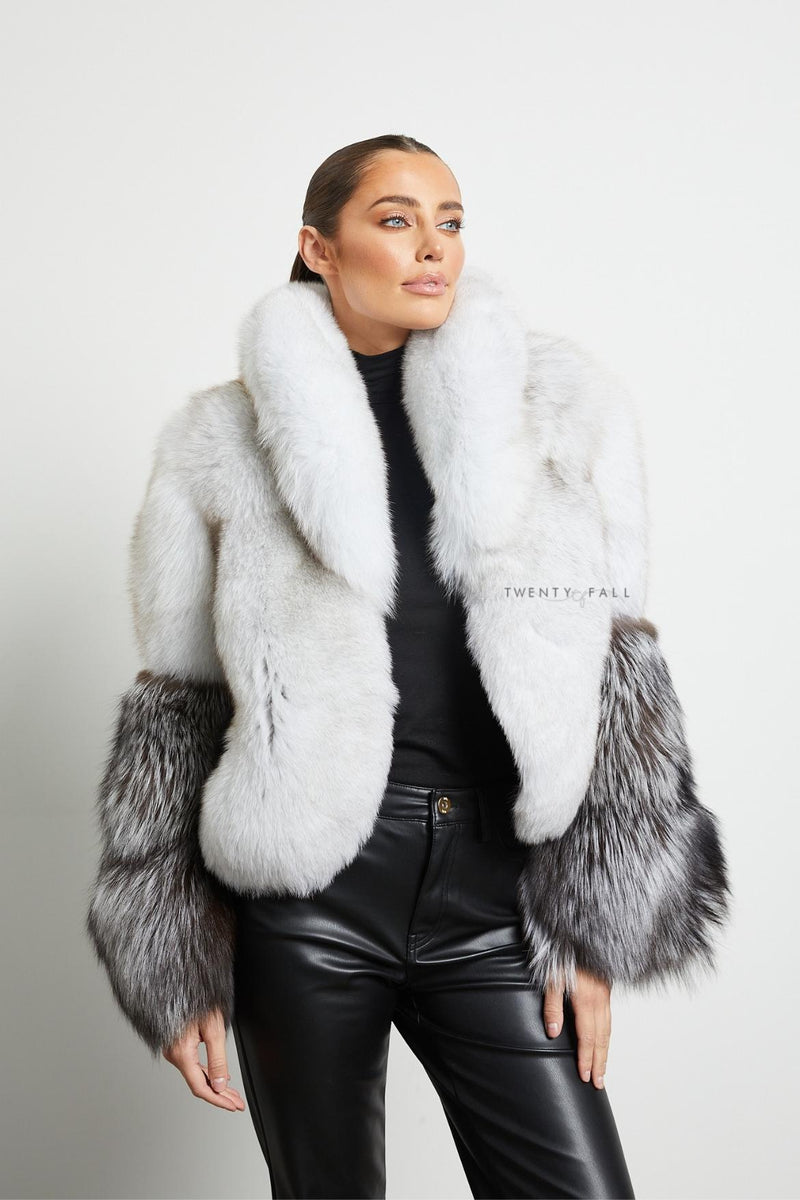 Vita Natural Fox Fur Coat with Full Pelt Silver Fox Sleeves
