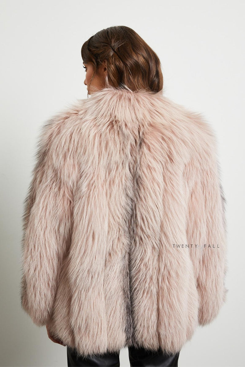 Greta Pink Cross Fox Fur Coat
