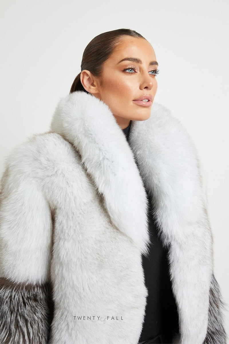 Vita Natural Fox Fur Coat with Full Pelt Silver Fox Sleeves