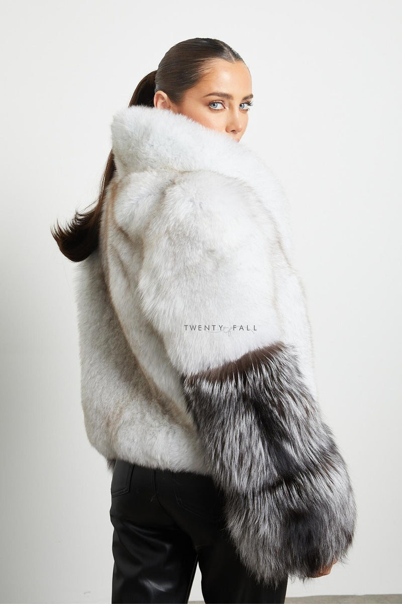 Vita Natural Fox Fur Coat with Full Pelt Silver Fox Sleeves