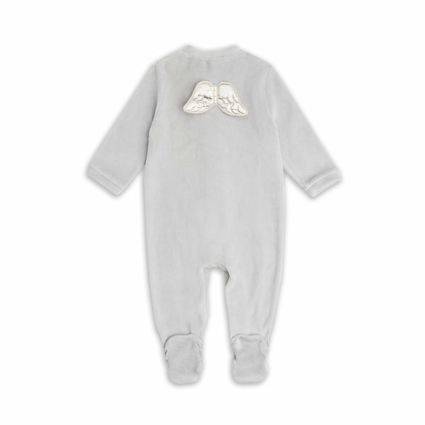 Angel Wing Silver Velour Sleepsuit in Grey