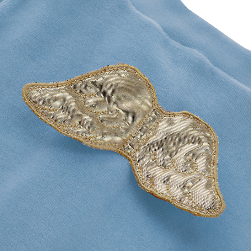 Angel Wing Gold Velour Sleepsuit in Dusty Blue