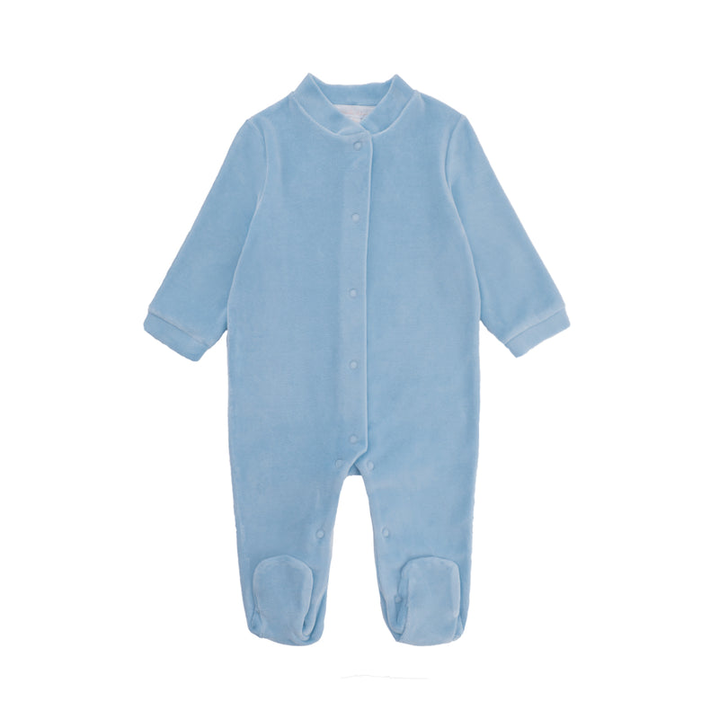 Angel Wing Gold Velour Sleepsuit in Dusty Blue