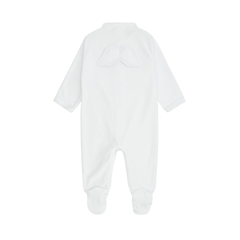 Angel Wing Velour Sleepsuit in Blue