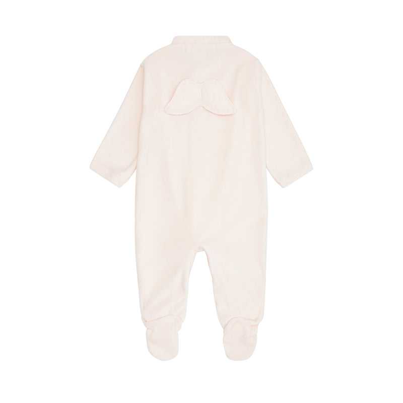 Angel Wing Velour Sleepsuit in Pink