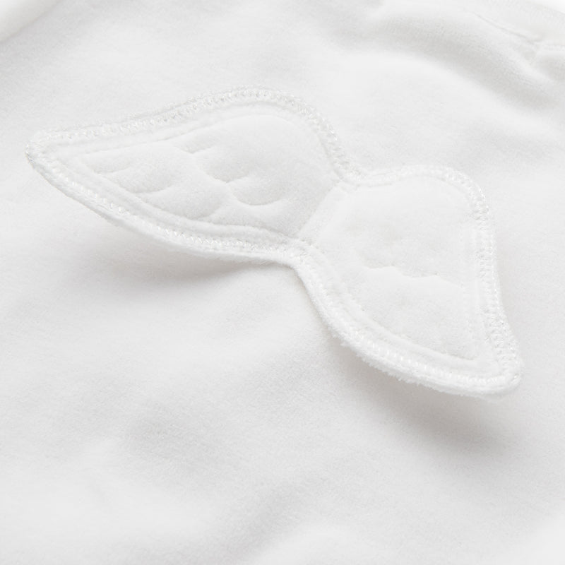 Angel Wing Velour Sleepsuit in White